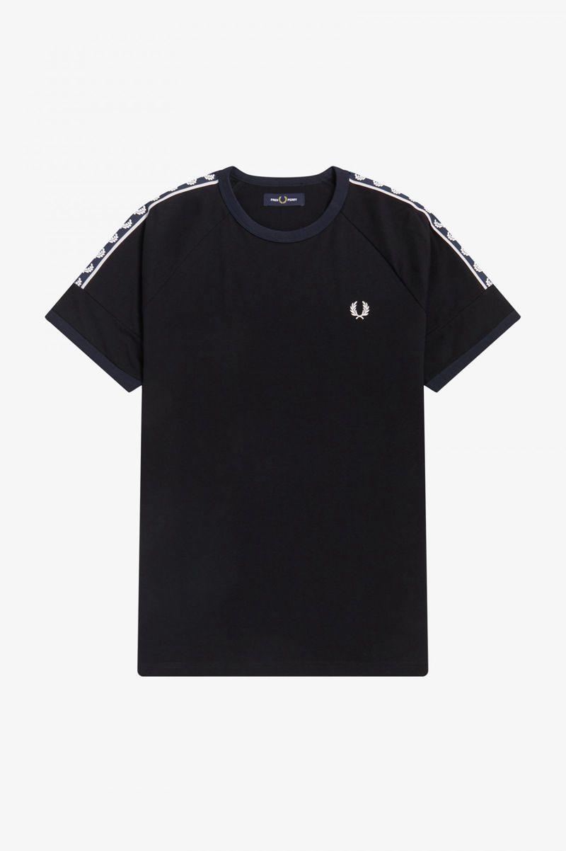 Fred Perry Panelled Taped Men T Shirts Black | 4769RKBZO