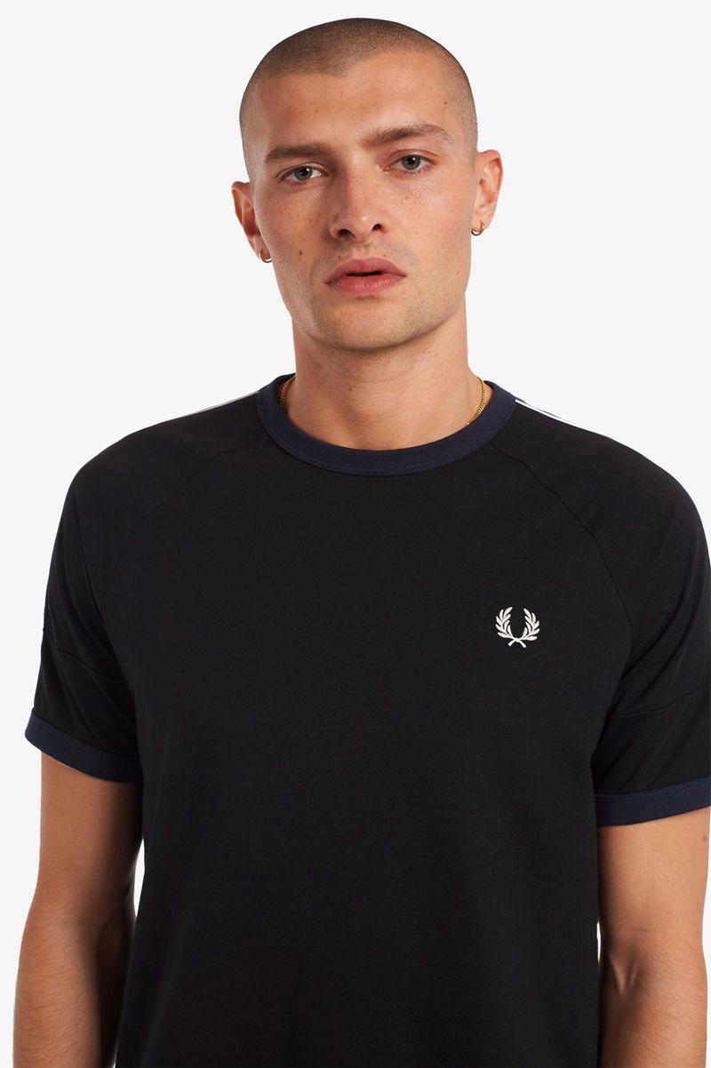 Fred Perry Panelled Taped Men T Shirts Black | 4769RKBZO