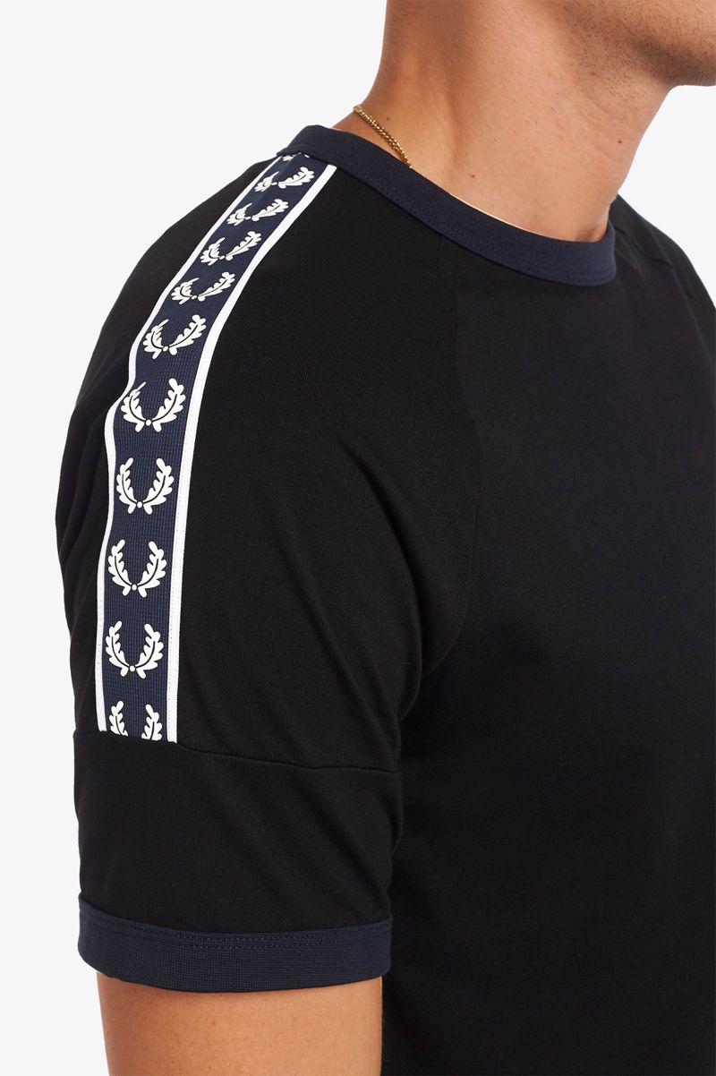 Fred Perry Panelled Taped Men T Shirts Black | 4769RKBZO