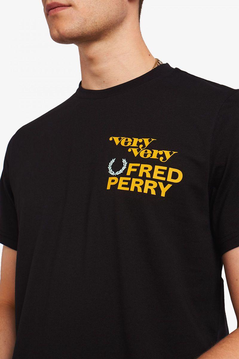 Fred Perry Print Men T Shirts Black | 2987DLMUN