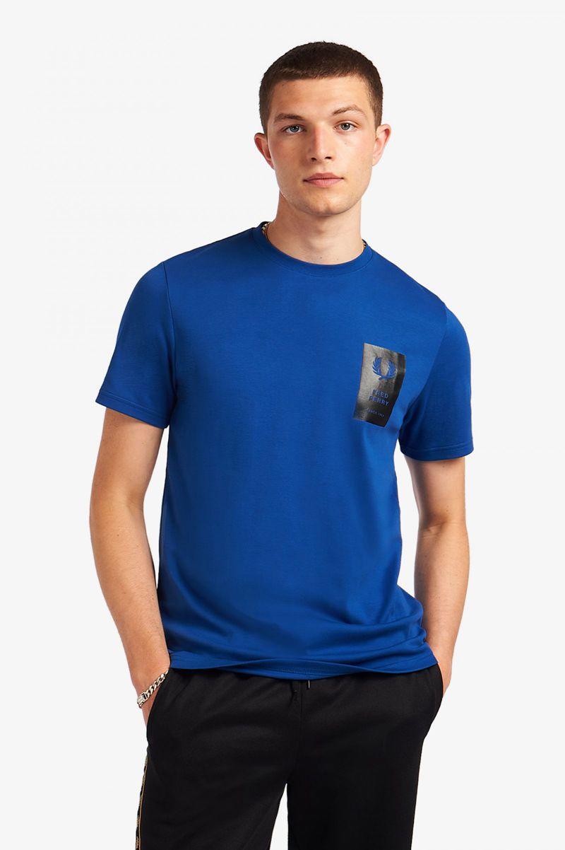 Fred Perry Printed Chest Patch Men T Shirts Royal | 8261VPXIO