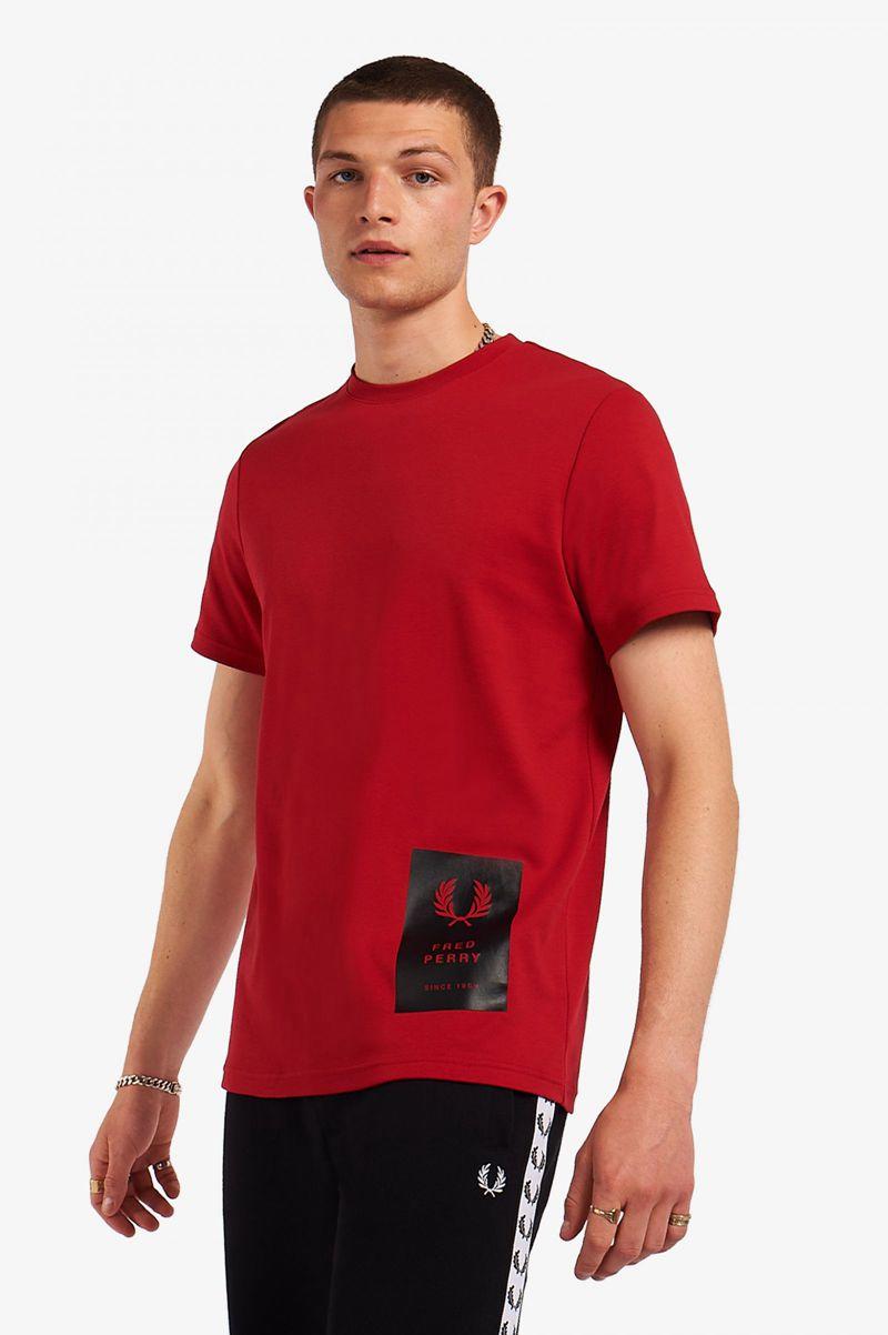 Fred Perry Printed Hem Patch Men T Shirts Red | 9623MSYBH