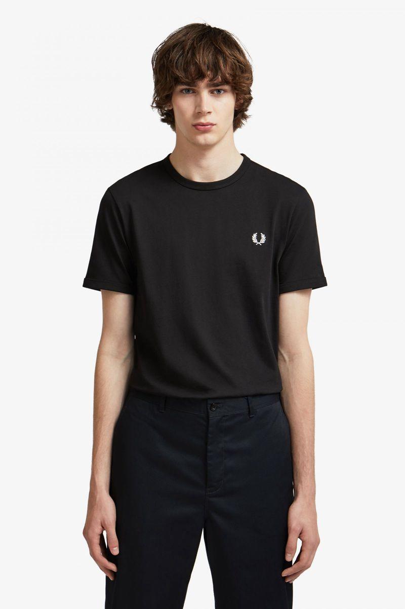 Fred Perry Ringer Men T Shirts Black | 5896NFPEL