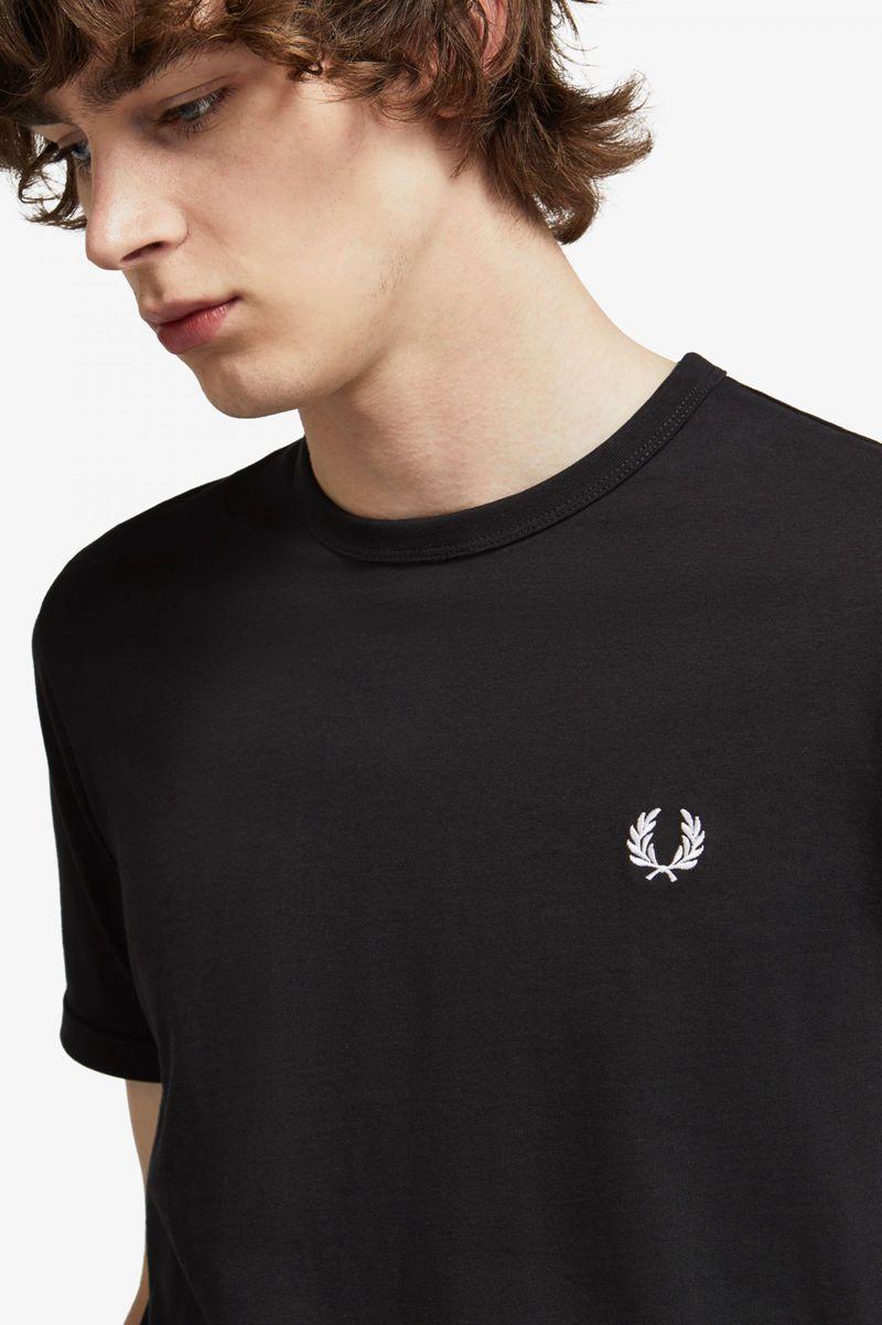 Fred Perry Ringer Men T Shirts Black | 5896NFPEL