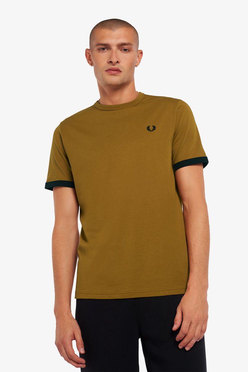 Fred Perry Ringer Men T Shirts Camel | 8593MGIDP