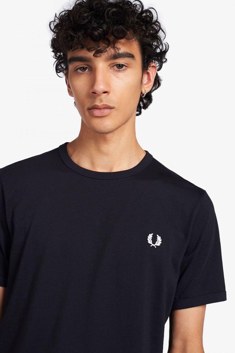 Fred Perry Ringer Men T Shirts Navy | 5140ASUTB