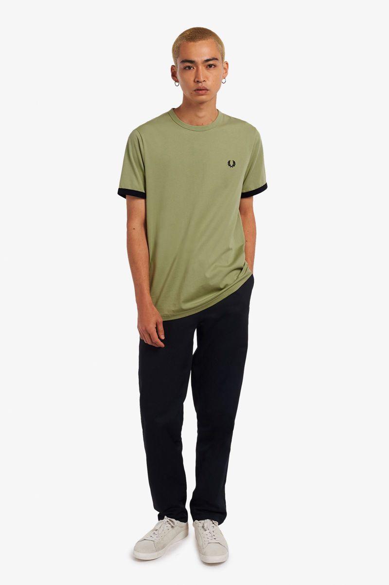 Fred Perry Ringer Men T Shirts Olive Green | 2749NKOHQ