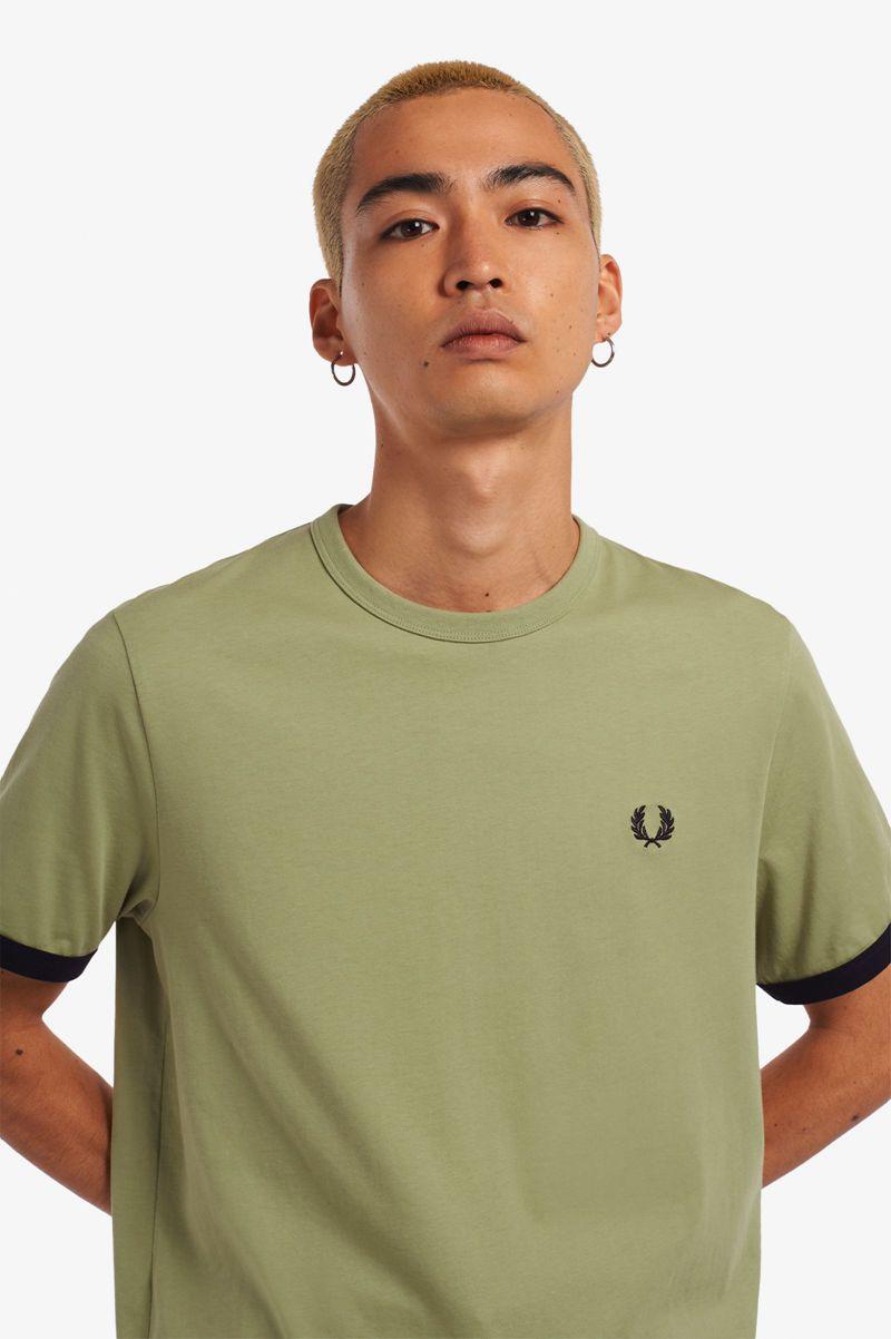 Fred Perry Ringer Men T Shirts Olive Green | 2749NKOHQ