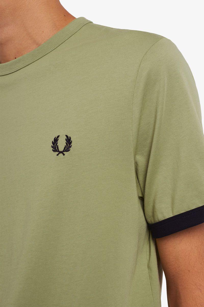 Fred Perry Ringer Men T Shirts Olive Green | 2749NKOHQ