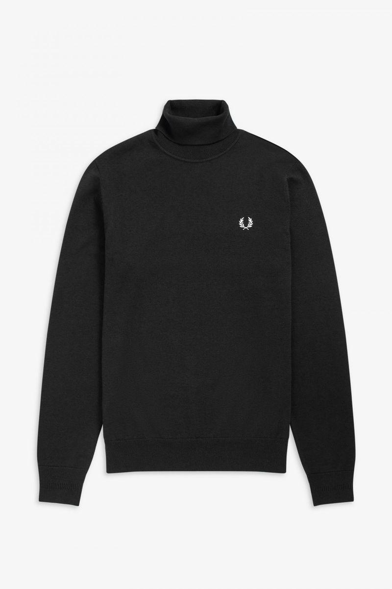 Fred Perry Roll Neck Jumper Men Knitwear Black | 6179BACOM