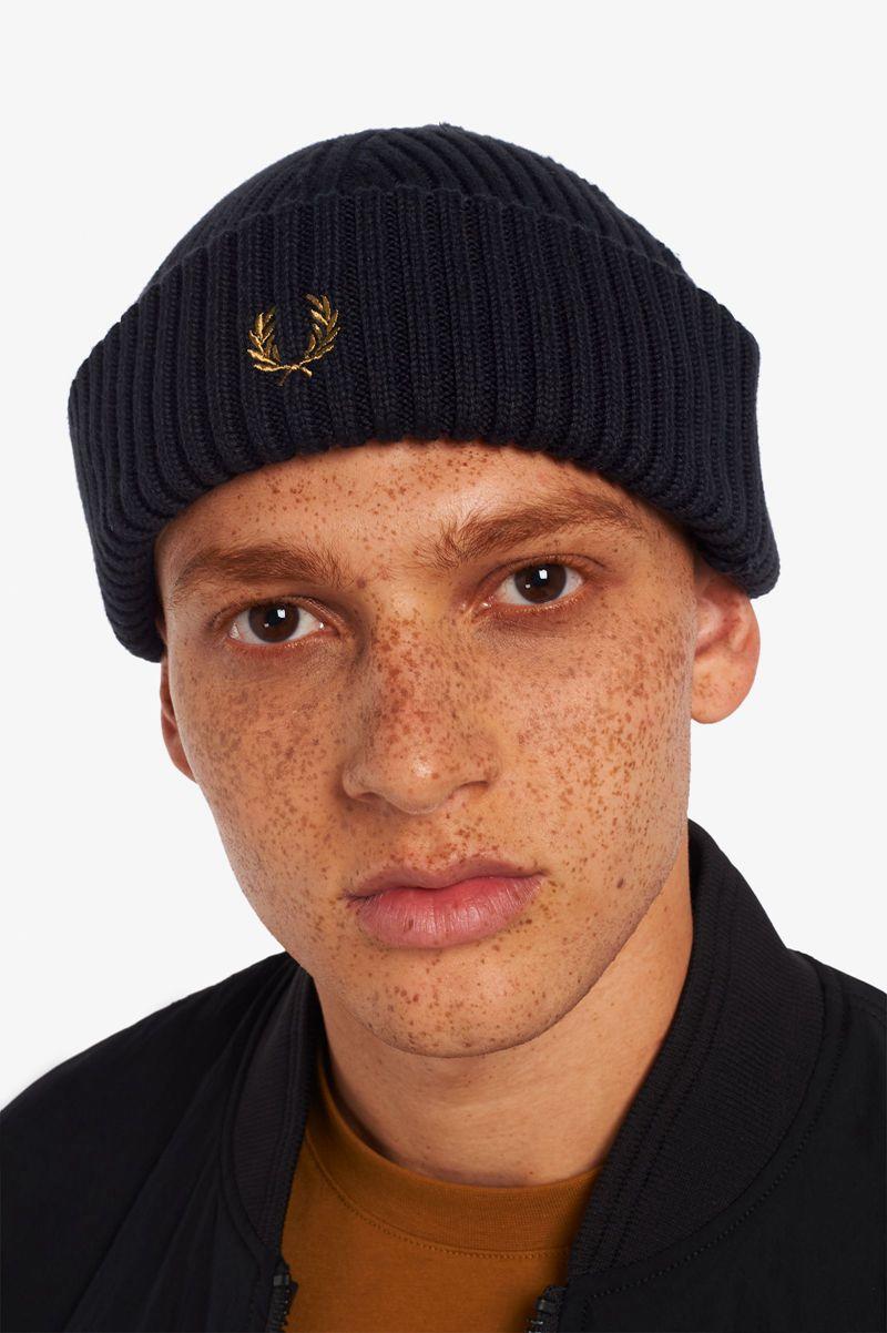 Fred Perry Short Ribbed Men Beanie Black | 5034NXZKA