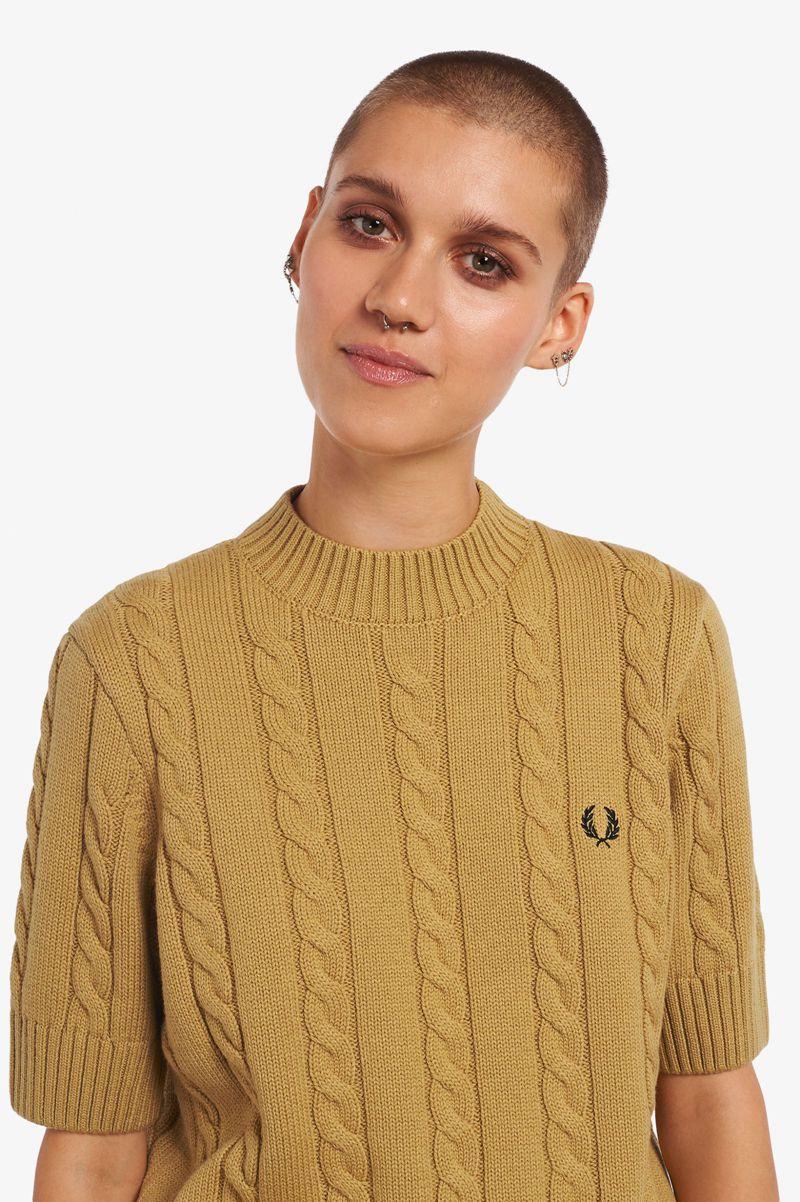 Fred Perry Short Sleeve Cable Knit Jumper Women Knitwear Grey | 5382OPKWN