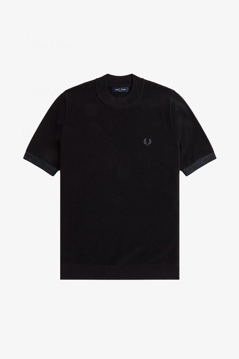 Fred Perry Space Dye Trim Knitted Men T Shirts Black | 7508ULYRI