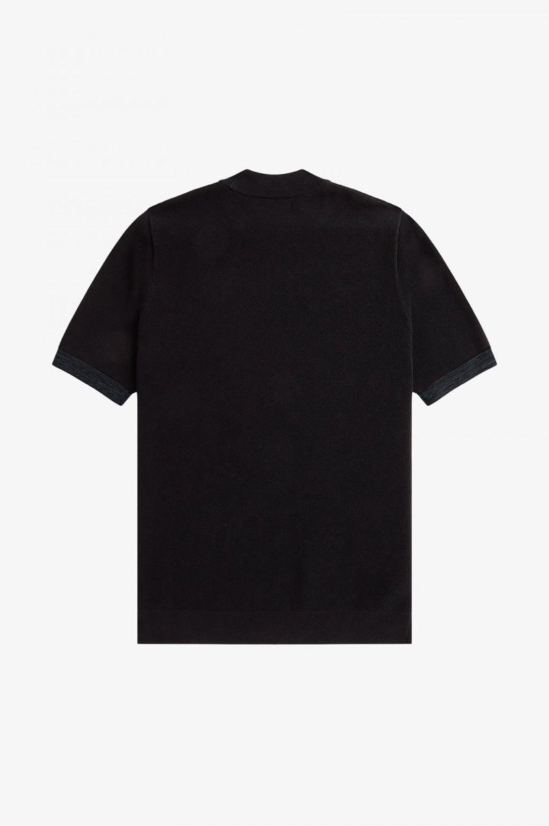 Fred Perry Space Dye Trim Knitted Men T Shirts Black | 7508ULYRI