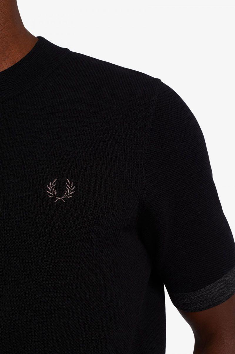 Fred Perry Space Dye Trim Knitted Men T Shirts Black | 7508ULYRI