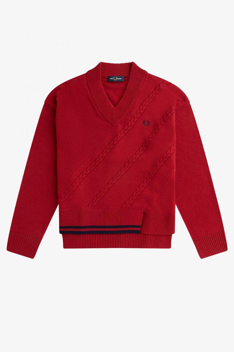 Fred Perry Split Hem Cable Knit Jumper Women Knitwear Red | 8209SIOBJ