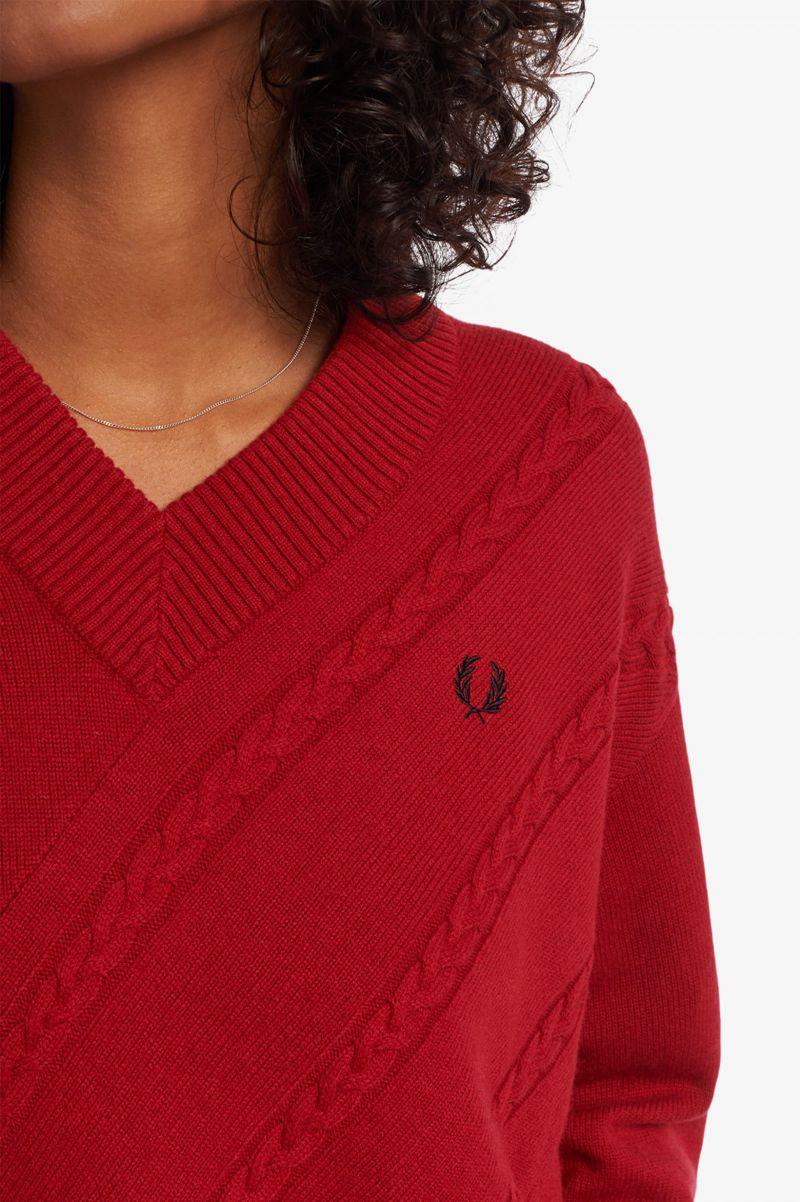 Fred Perry Split Hem Cable Knit Jumper Women Knitwear Red | 8209SIOBJ