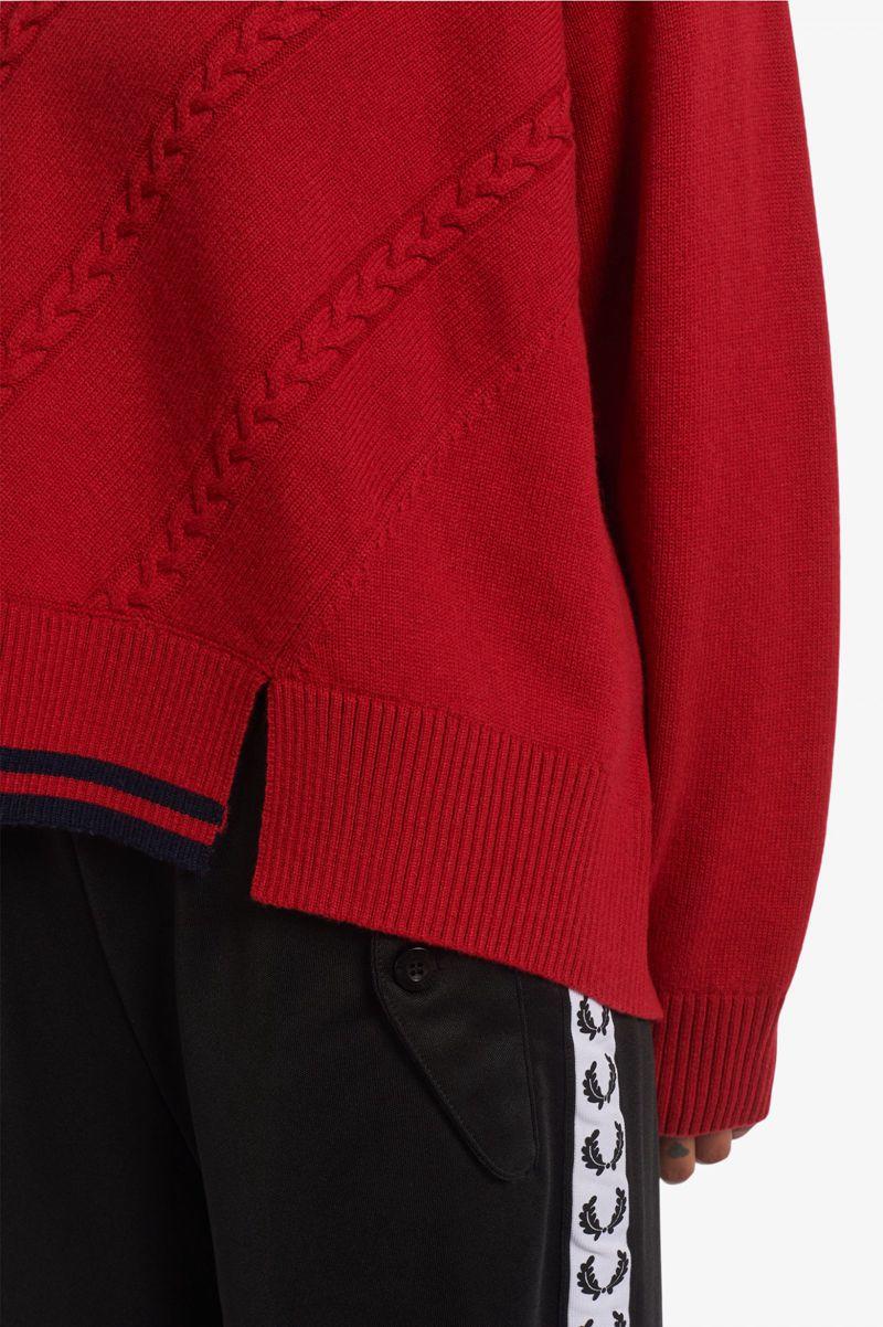 Fred Perry Split Hem Cable Knit Jumper Women Knitwear Red | 8209SIOBJ