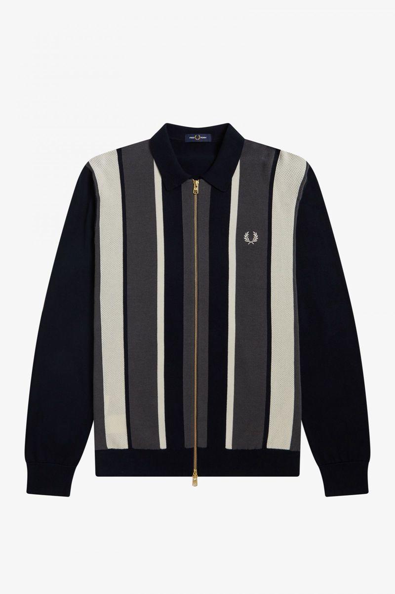 Fred Perry Striped Zip-Through Cardigan Men Knitwear Navy | 2548HCUAL