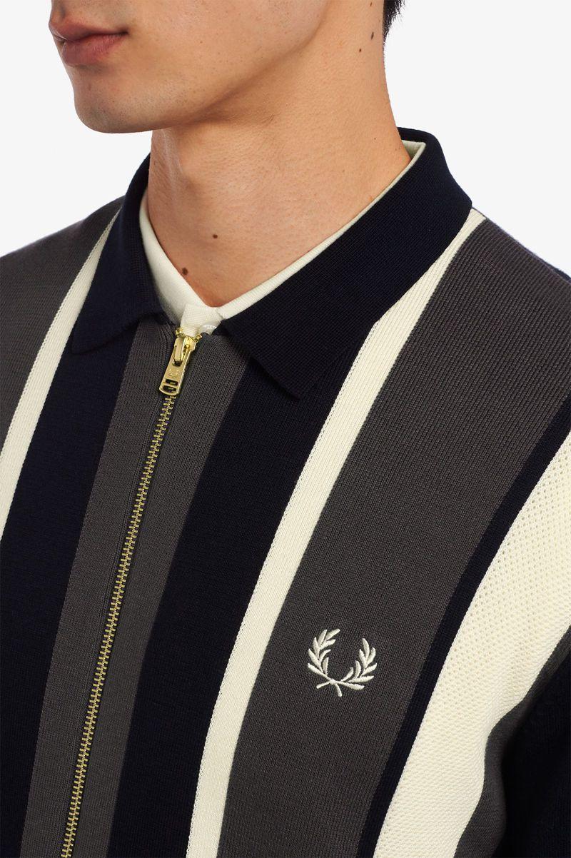 Fred Perry Striped Zip-Through Cardigan Men Knitwear Navy | 2548HCUAL