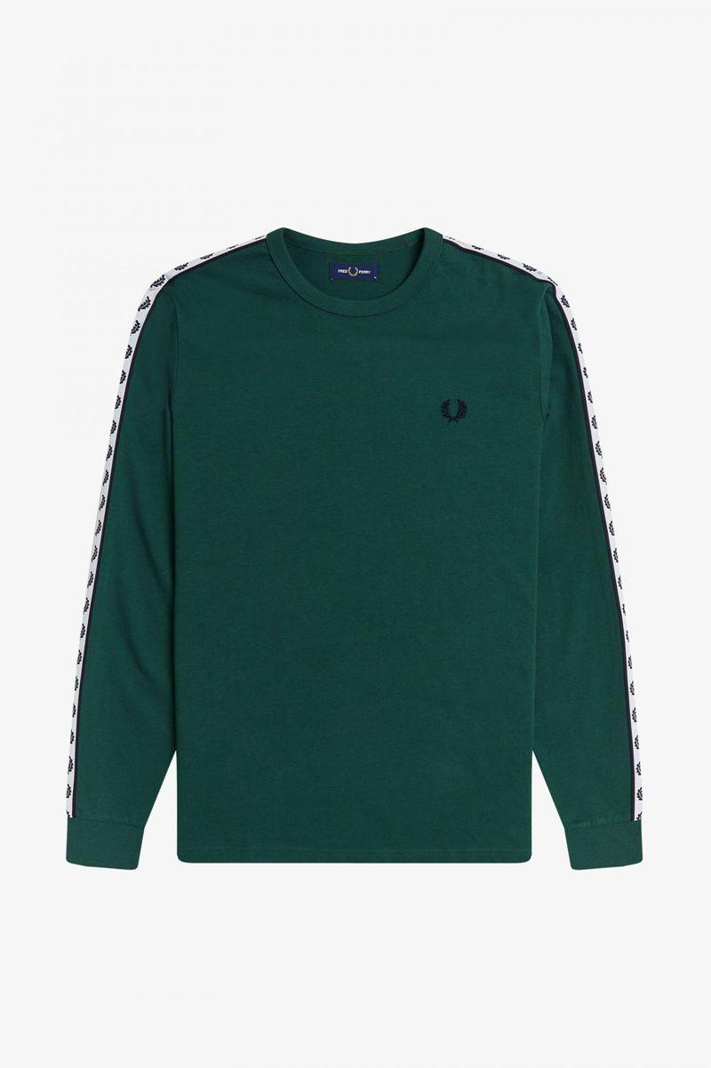 Fred Perry Taped Long Sleeve Men T Shirts Dark Green | 4726COWMF