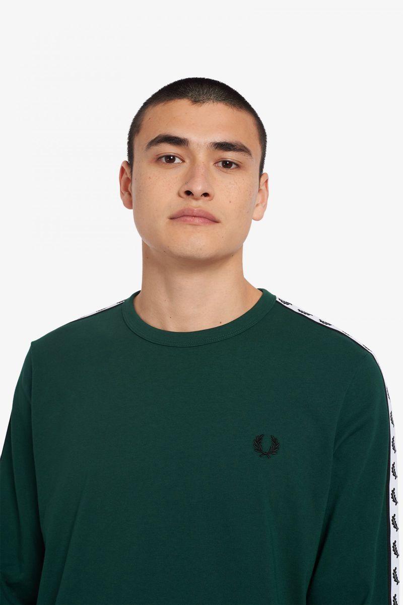 Fred Perry Taped Long Sleeve Men T Shirts Dark Green | 4726COWMF