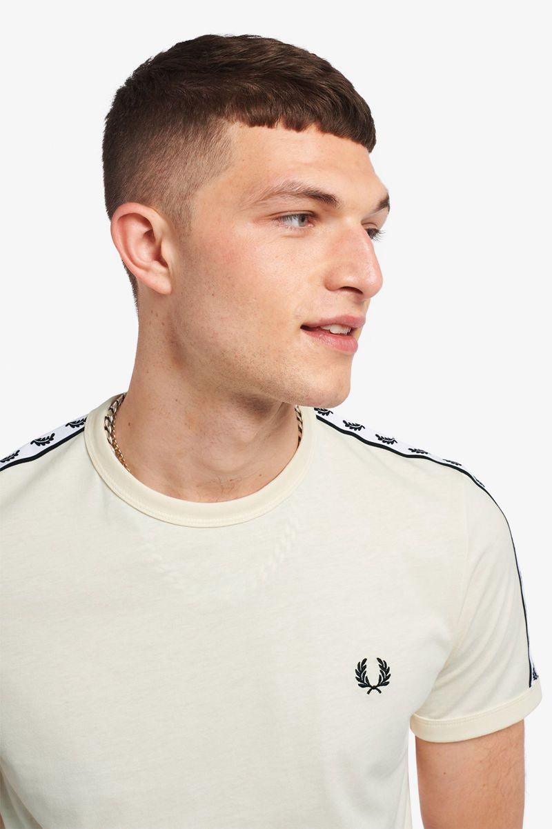 Fred Perry Taped Ringer Men T Shirts White | 2513IBHRV