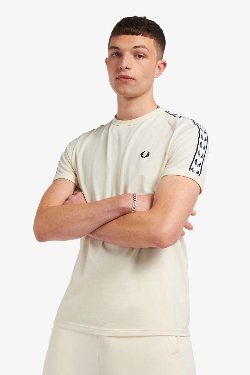 Fred Perry Taped Ringer Men T Shirts White | 2513IBHRV