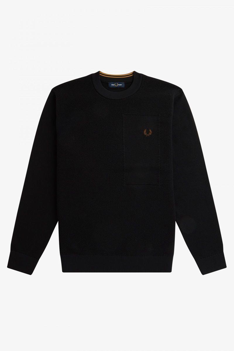 Fred Perry Textured Merino Jumper Men Knitwear Black | 3097GOFTQ