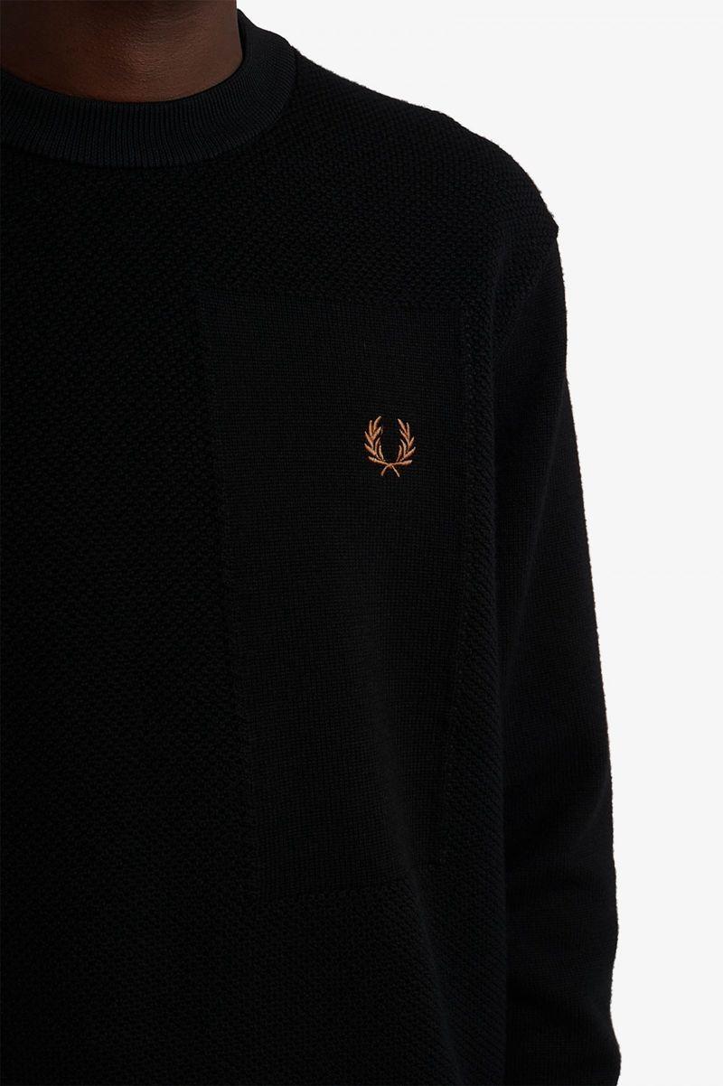 Fred Perry Textured Merino Jumper Men Knitwear Black | 3097GOFTQ