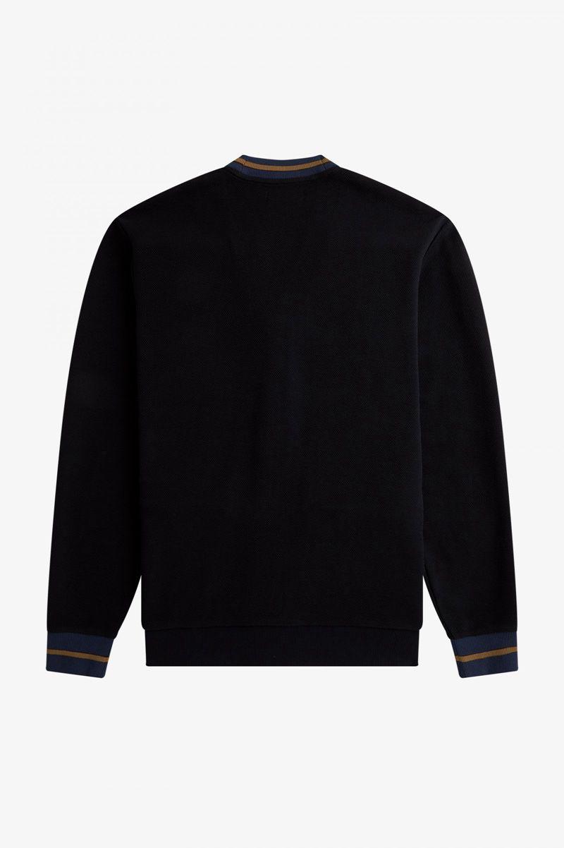 Fred Perry Tipped Piqué Textured Cardigan Men Knitwear Black | 2607CWTPO