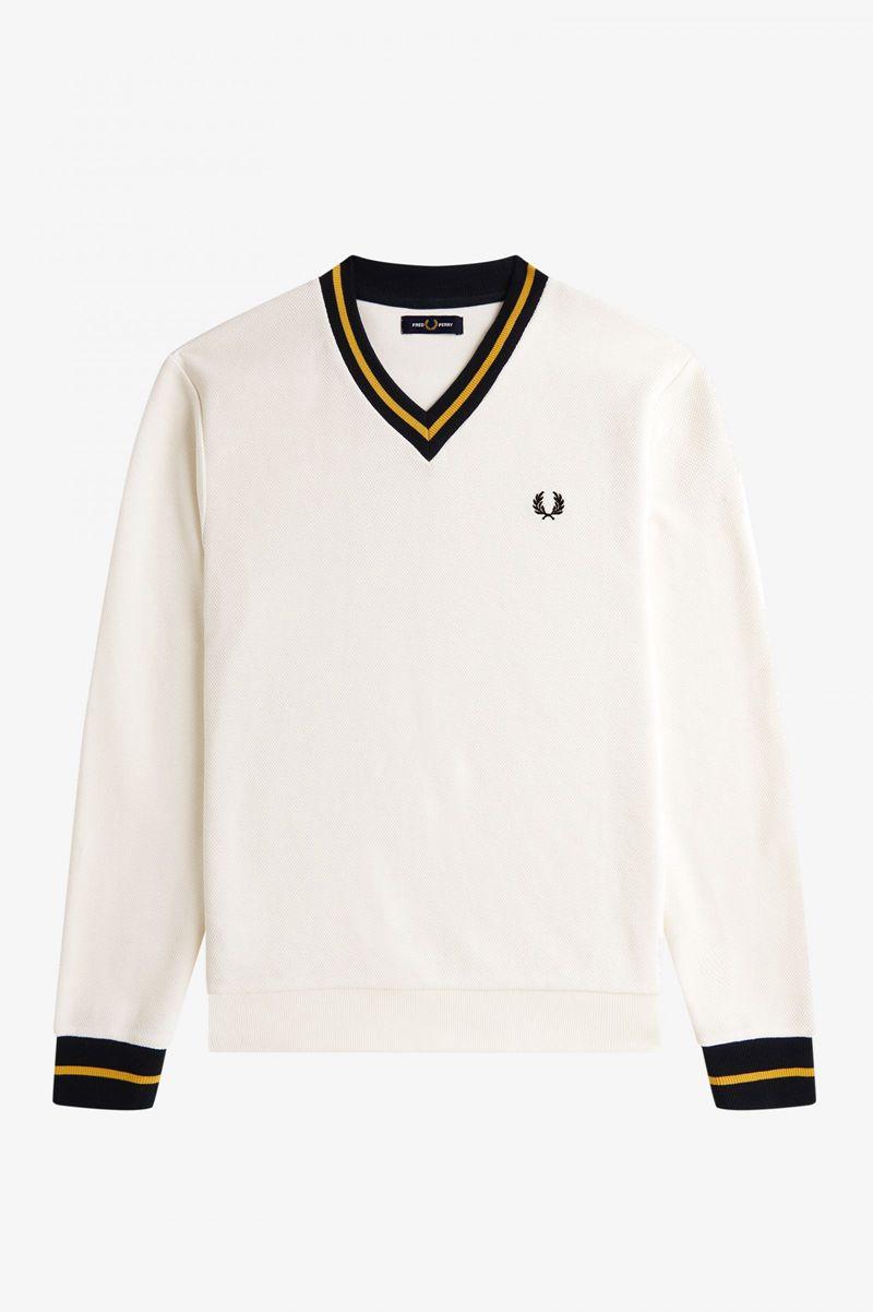 Fred Perry Tipped Piqué Textured Jumper Men Knitwear White | 6235UADQF