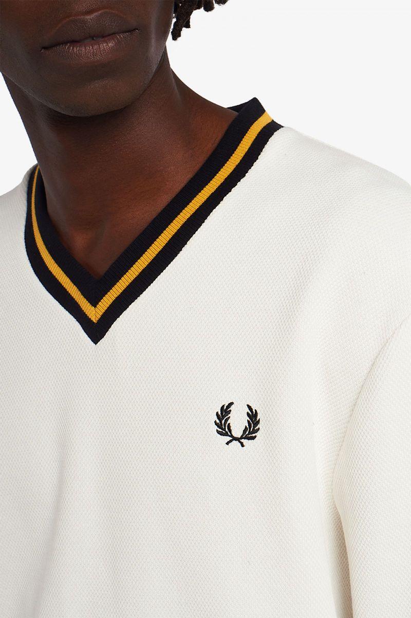 Fred Perry Tipped Piqué Textured Jumper Men Knitwear White | 6235UADQF