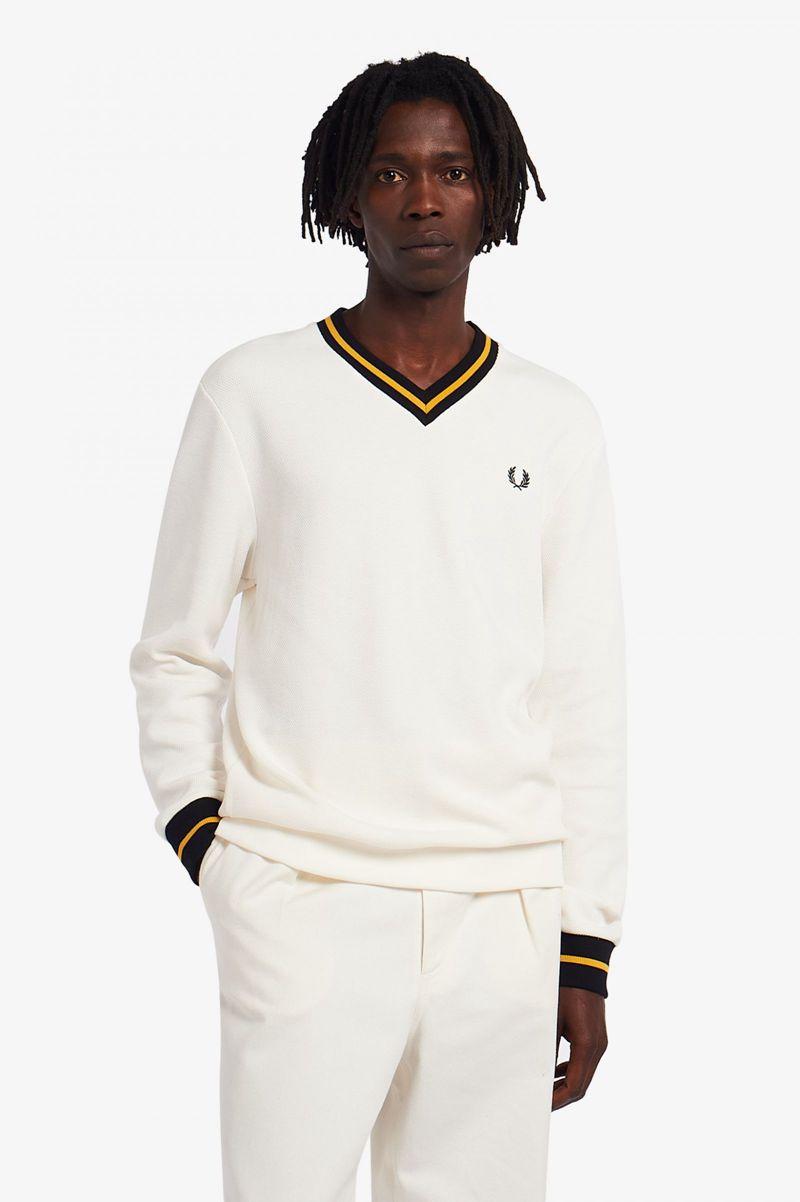 Fred Perry Tipped Piqué Textured Jumper Men Knitwear White | 6235UADQF