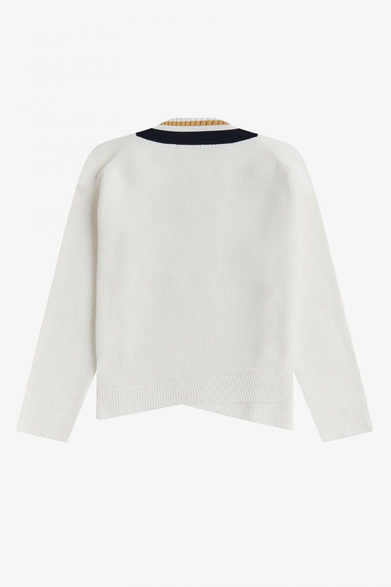 Fred Perry Tipped V-Neck Jumper Women Knitwear White | 7412SCIPF