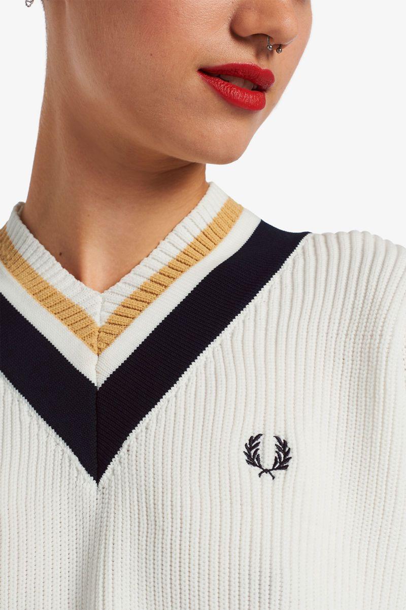 Fred Perry Tipped V-Neck Jumper Women Knitwear White | 7412SCIPF