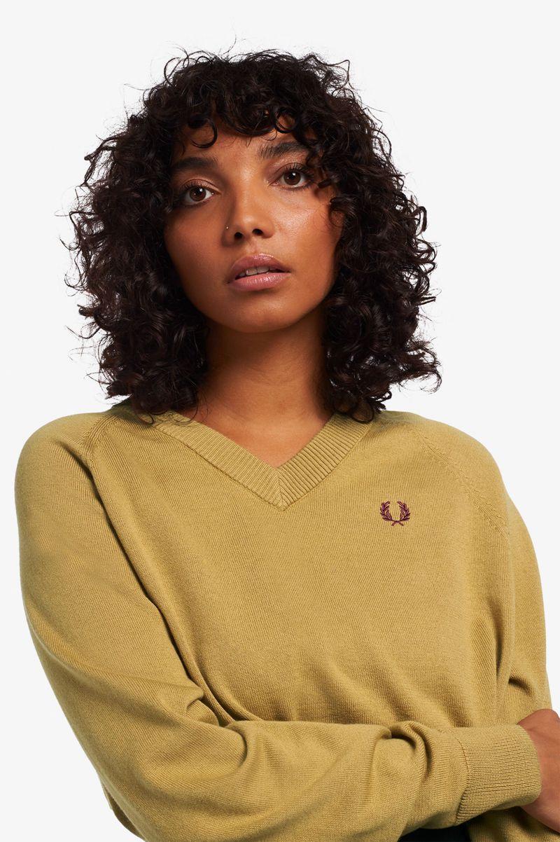 Fred Perry V-Neck Jumper Women Knitwear Grey | 8241UKEPY