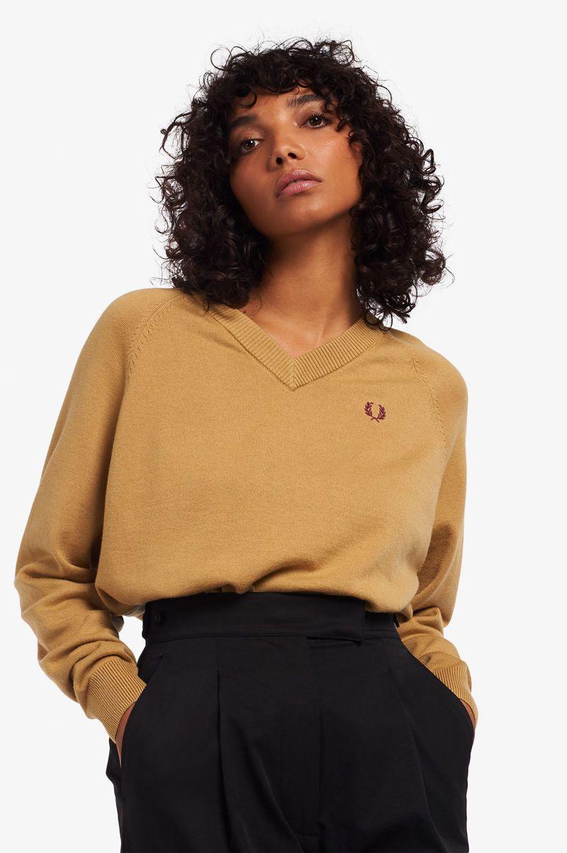 Fred Perry V-Neck Jumper Women Knitwear Grey | 8241UKEPY