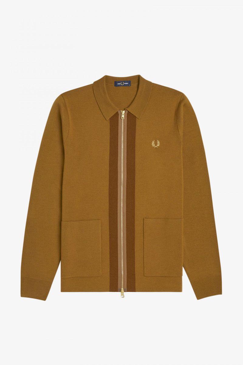 Fred Perry Zip Through Cardigan Men Knitwear Camel | 1287BGERW