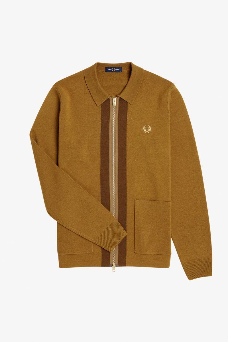 Fred Perry Zip Through Cardigan Men Knitwear Camel | 1287BGERW