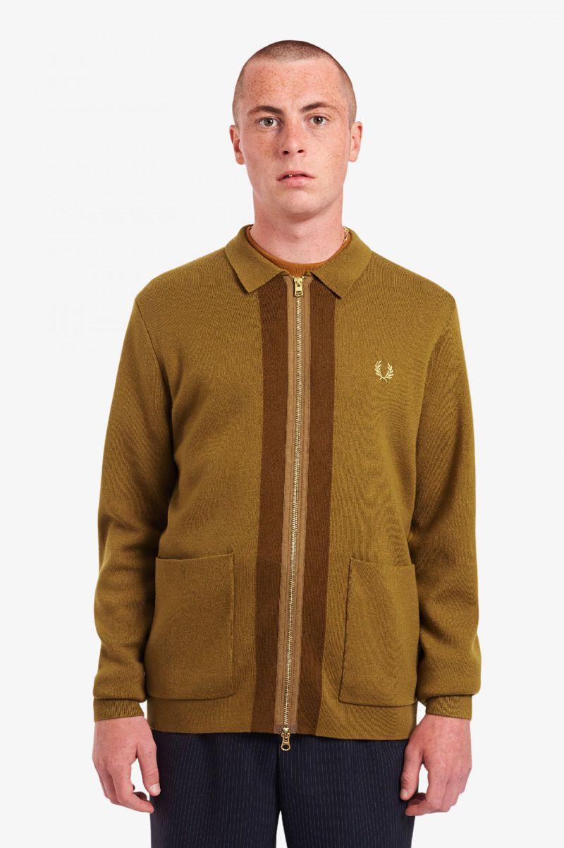 Fred Perry Zip Through Cardigan Men Knitwear Camel | 1287BGERW